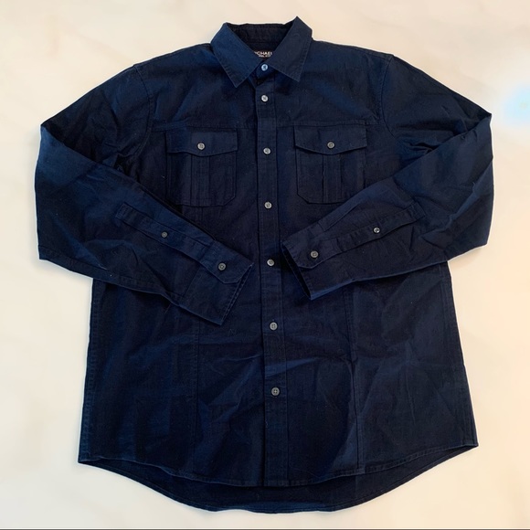 Men’s Navy Blue Michael Kors Dobby Long-Sleeve Button Up Shirt! - Picture 1 of 5